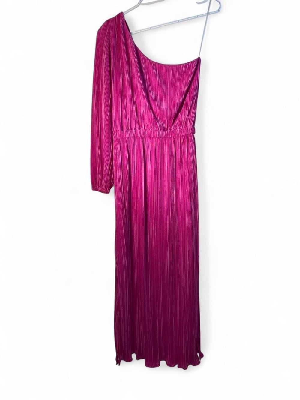 Petal & Pup One-Shoulder Hot Pink Pleated Midi Dress - Picture 2 of 7